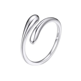 Bestyle Adjustable Rings Women's 925 Silver Droplet Ring, Gemstone Ring, Open Thumb Ring, Simple Ring, Teardrop Chunky Rings, Size Adjustable from 50-60, Sterling Silver