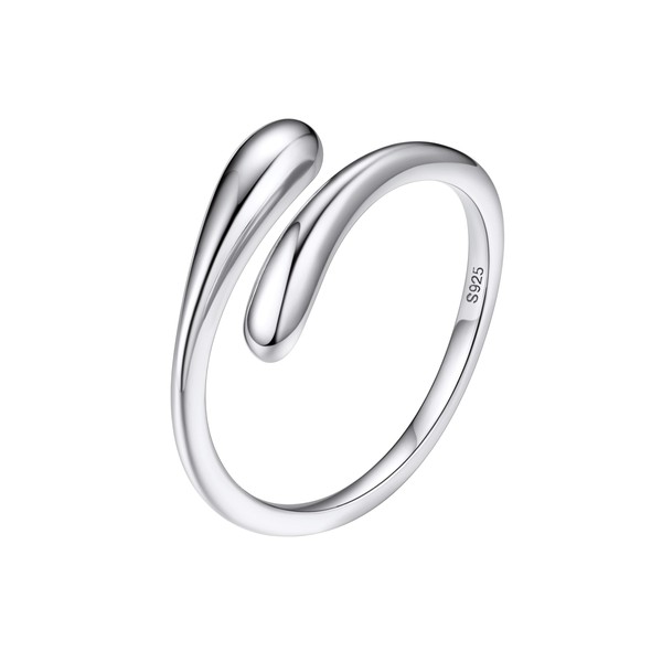 Bestyle Adjustable Rings Women's 925 Silver Droplet Ring, Gemstone Ring,