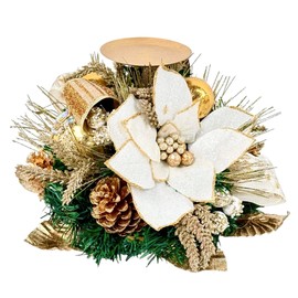 Holiday Tree White Gold Poinsettia Candle Holder 11 Inches – Elegant Centerpiece for Holiday Décor, Festive Table Accents with Metallic Floral Design