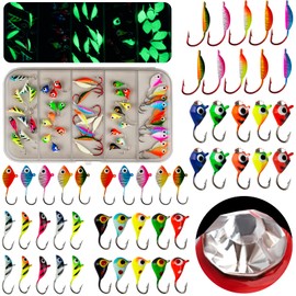 THKFISH Ice Fishing Jigs Kit Ice Fishing Lures for Walleye Perch Jigs Heads for Ice Fishing Gear Tackle Panfish Crappie Jigs 50Pcs C