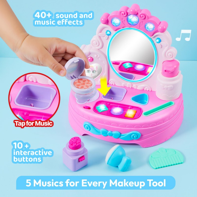 Toddler Vanity Set and Baby Vanity Mirror Toy, Interactive Makeup
