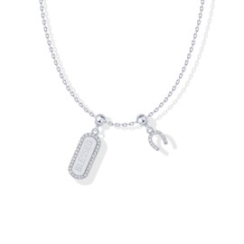 PAVOI Rhodium Plated Mantra Charms Necklace for Women - Cubic Zirconia Dog Tag Pendant Charm - Inspirational Jewelry Necklaces - Blessed, White Gold, Cubic Zirconia