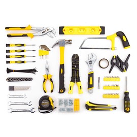 CARTMAN 218 Piece Tool Set General Household Hand Tool Kit with Plastic Toolbox Storage Case Yellow