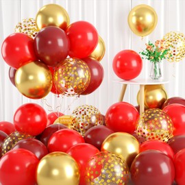 Red and Gold Balloons, Gold and Red Balloons Set with Gold Confetti Metallic Gold Balloons, Globos Rojos Red and Gold Party Decorations for Wedding Bridal Shower Supplies Baby Shower