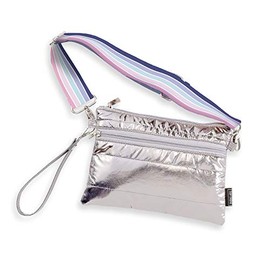 Top Trenz Inc 3 in 1 Puffer Cross Body, Mask Pouch or Fanny Pack (iridescent with sweetness adjustable strap)