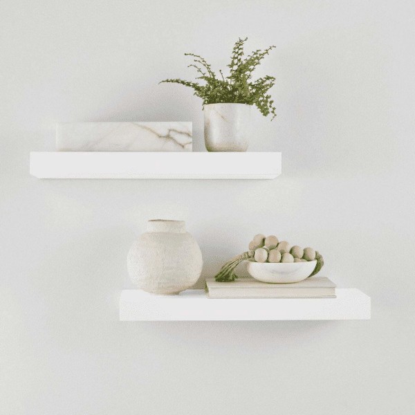 White 16.5" Wood Floating Shelves, Set of 2