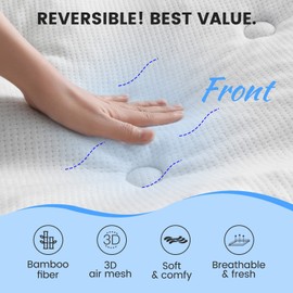 QUIETSEA Reversible Bamboo Queen Mattress Pad Memory Foam, Egg Crate Mattress Topper Queen Size, Noiseless Waterproof Mattress Cover with Deep Pocket Stretches up to 21", 60" x 80"