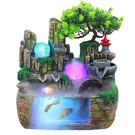 Desktop Fountain Waterfall,Water Fountains Indoor Desktop Simulation Rockery Water Fountain Bonsa Desktop Water Fountain w/ Atomizer Indoor Relaxation Tabletop Fountain for Desktop Gift
