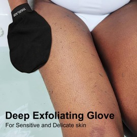 THURLADY Exfoliating Glove, Korean Exfoliating Mitt, Body Exfoliator Glove, Body Scrubber Exfoliator, Bath Shower Scrub Gloves, Self Tan Remover, Smooth Skin, Keratosis Pilaris Removal (Black)