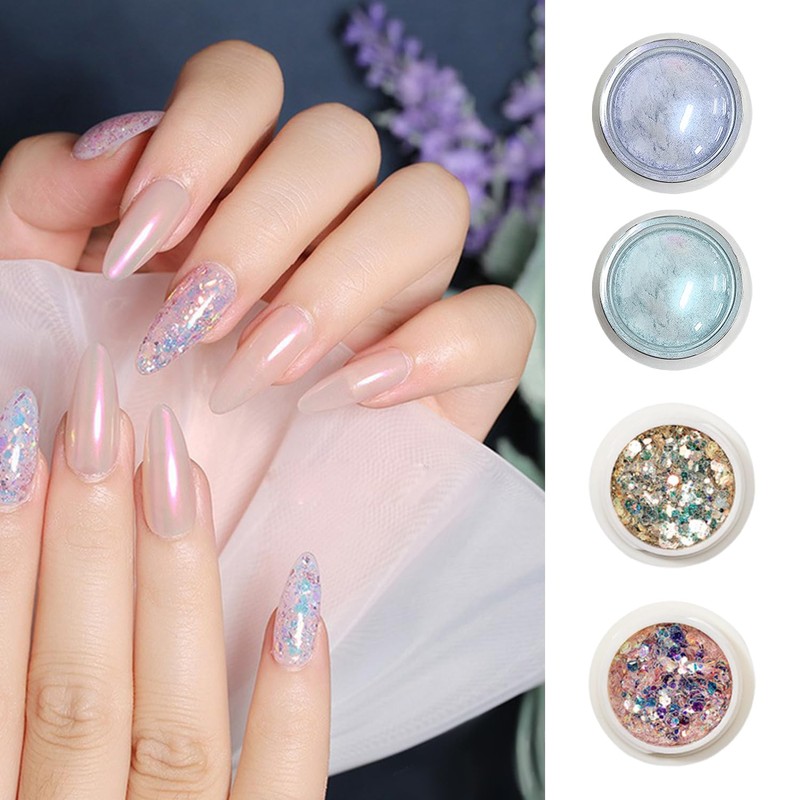 Pack of 6 Nail Powder and 8 Nail Glitter with