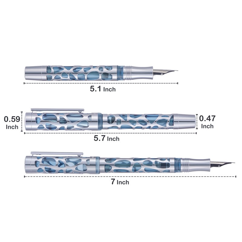 Asvine V169 Medium Nib Fountain Pen Waterdrop Skeleton Transparent Clear