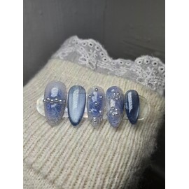 hello.Blue Veil [Handmade Nail Tips] - Coffin Egg / hello.블루베일[수제네일팁] - 코핀에그