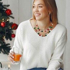 Madison Tyler Christmas Pendant Necklace Jewelry Set for Women | Statement Christmas Jingle Bells Rhinestone Balls Necklace | Dangle Bells Earrings | Xmas Holiday Necklaces Gifts