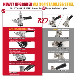 MRbrew Full 304 Stainless Steel Keg Coupler, Sankey D System Kegerator Coupler with 5/16" Draft Beer&Gas Line Tailpiece with Leak-Proof Check Valve Sealing Washer, Clamp for Keg Tap Dispenser Beer