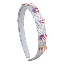 Totelux Patriotic Headband for Women Glitter 4th of July Hair Bands American Flag Headband USA Star Hair Accessories Silver