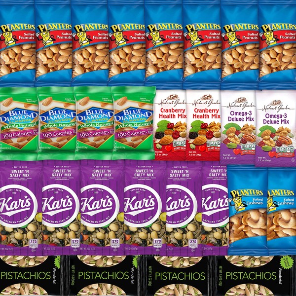 Nuts Snack Packs with Mixed Nuts and Trail Mix Healthy Snacks Variety Pack for Adults (28 Count)