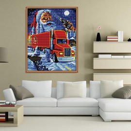 CaptainCrafts Cross Stitch Kits Christmas Counted Cross Stitch Unpreprinted Fabric Cross Stitch DIY Art Embroidery Kits for Adults (White 14CT, Christmas Truck)