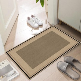 LYGLIGH Ultra Thin Door Mat Indoor Entrance, 1/10 in Thin Door Mats for Inside Entry, Non-Slip Rubber Backing Washable Doormat, Fade Resistant, Absorbent, Low Profile Dirt Trapper, 35"X24",Brown