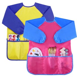 Yzzyemn 2 Pack Waterproof Art Smock, Artist Painting Apron with 3 Pockets for Cooking Painting Party Supplies, Long Sleeve (Paints and Brushes Not Included)