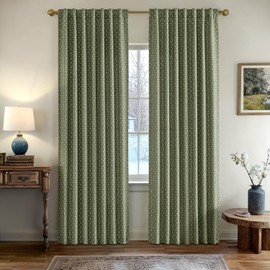 MIULEE Decorative Back Tab Linen Curtains with Geometric Pattern for Living Room Bedroom Farmhouse Rustic Thick Woven Textured Patterned Mudcloth Drapes 84 Inches Long 2 Panels Set, Olive Green