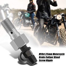 Bleed Screw of Hollow Screw, M10 x 1.25 mm Motorcycle Brake Master Brake Cylinder Bleed Screw Nipple Hollow Screw + Dust Cap (Silver)