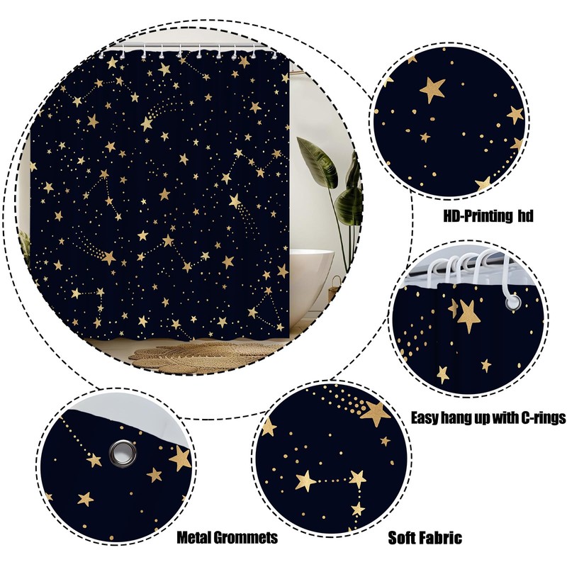 WANVYON Celestial Shower Curtain Cute Star Glitter Starry Sky Astrology