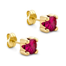Orovi Jewellery Women's Round White Gold/Yellow Gold Earrings with Gemstone/Birthstone Ruby/Sapphire/Emerald/Cubic Zirconia Stud Earrings Made of 9 Carat / 375 Gold, Gold, Ruby