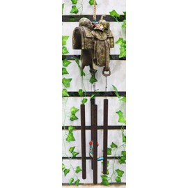 Ebros Gift Western Farm Country Rustic Horse Saddle in Faux Tooled Leather Floral Finish and Cowboy Boot Decorative Wind Chime Garden Patio As Farmland Hanging Mobile Figurine Cowboys Cowgirls Horses