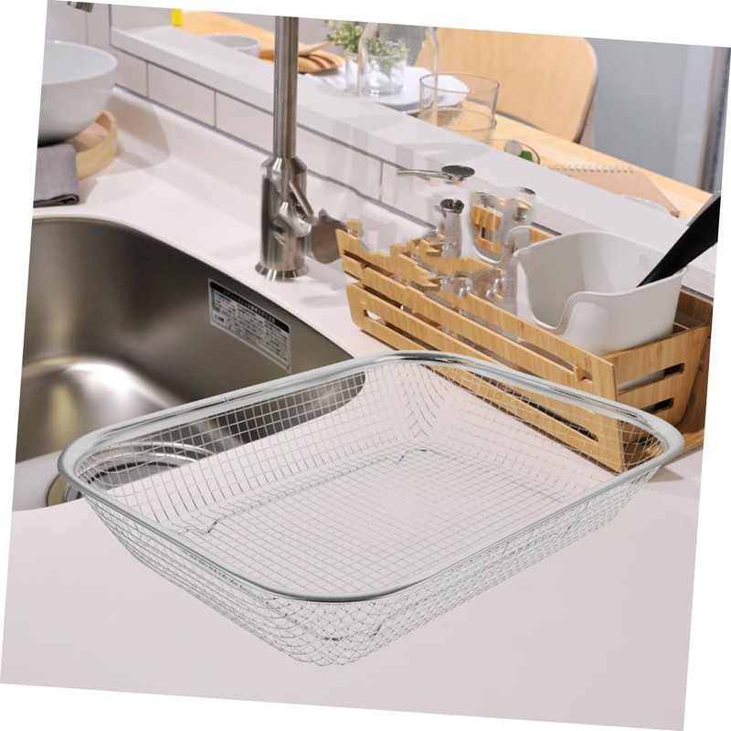 BIUDECO 2pcs Stainless Steel Drainer Colander: Rectangle Mesh Basket Table