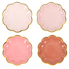 Dusty Pink Party Plates Gradient Color Dessert Paper Plate 7inch Gold Foil Scalloped Edge Disposable Cake Plates for Tea Party Birthday Bridal Baby Shower Wedding Party Supplies (24, Dusty Pink)