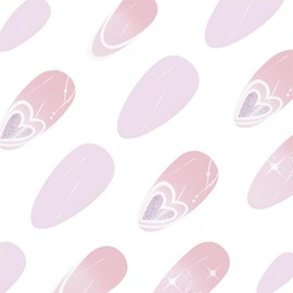 Valentine's Day Press on Nails Medium Almond Fake Nails White Gradient French Tip False Nails with Designs Love Heart Sparkling Glitter Glossy Glue on Nails Shiny Acrylic Nails for Women 24Pcs