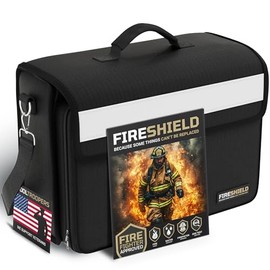 FIRESHIELD PRO Fireproof Document Bag – Portable Briefcase with Shoulder Strap, Tablet, Laptop & Card Organizer – Water Resistant, Multi-Pocket Storage for Travel, Home or Office – 17" x 12.5" x 7.2"