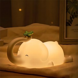 S NMT Cute Elephant Silicone Night Light LED Novelty Lamp 3 Level Dimmable Nursery Nightlight USB Rechargeable Timing Sleeping Lamp for Baby Kids Decor