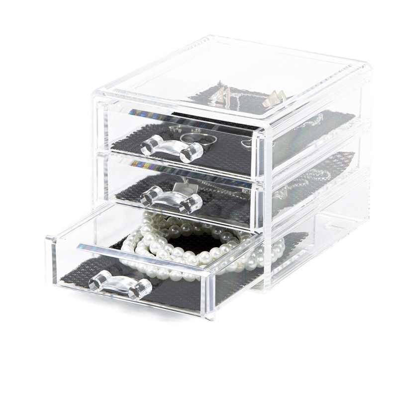 Compactor Bijoux Jewellery Organiser with 3 Drawers, Transparent, POLYSTYRENE, Small