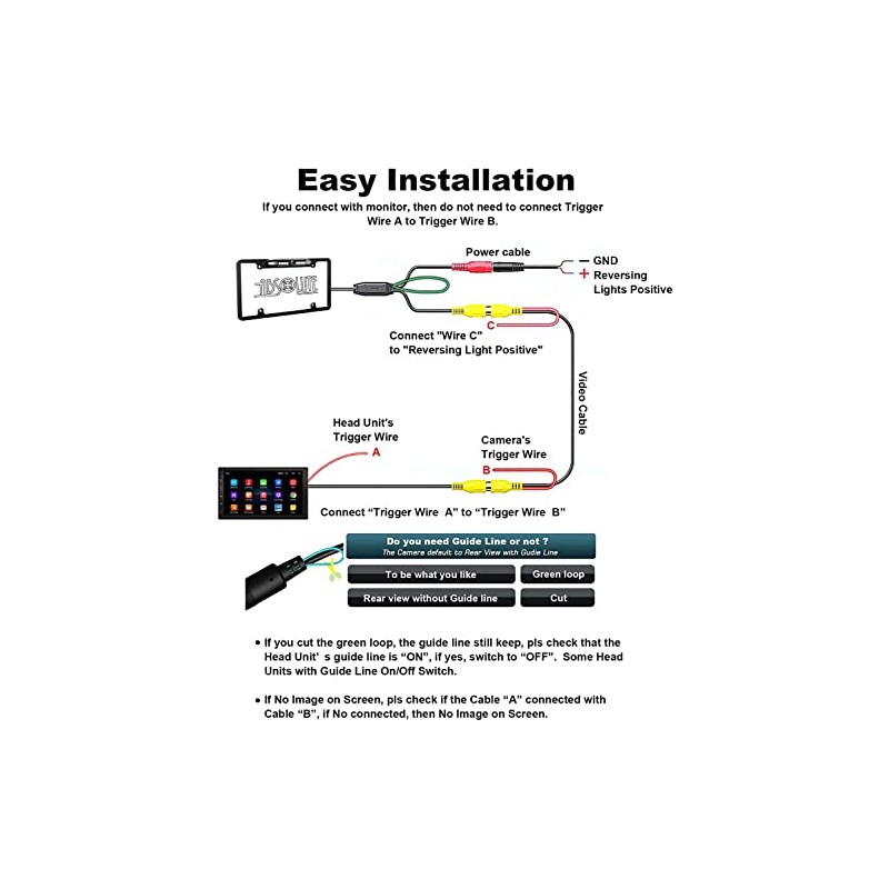 Absolute CAM2100B Black License Plate Backup Camera Front Rear View