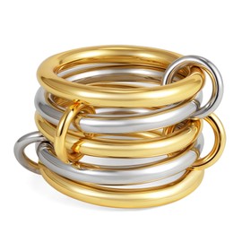 Treasure Bender Stackable Gold Rings for Women, 14K Gold Plated Spinelli Ring Silver Gold Multi Ring Mixed Metals Stackable Rings Set for Women Non Tarnish Size 9