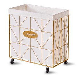 Mxfurhawa Laundry Hamper, Collapsible Laundry Basket Large Capacity 110L Metal Laundry Hamper with Removable Liner, Rolling Wheels and Collapsible Design for Clothes Storage and Organization (Gold)