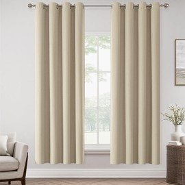 ChrisDowa 100% Blackout Natural Solid Solid Curtains 72 Inches Long 2 Panels for Bedroom Living Room,Farmhouse Room Darkening Thermal Insulated Soundproof Grommet Top Window Treatment Drapes,52x72