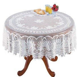 Yizunnu White Lace Tablecloth Rectangle Round Vintage Table Cloth Cover Party Wedding Diameter 70inch