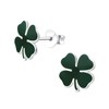 Bungsa Stud Earrings Green Four Leaf Clover 925 Sterling Silver,
