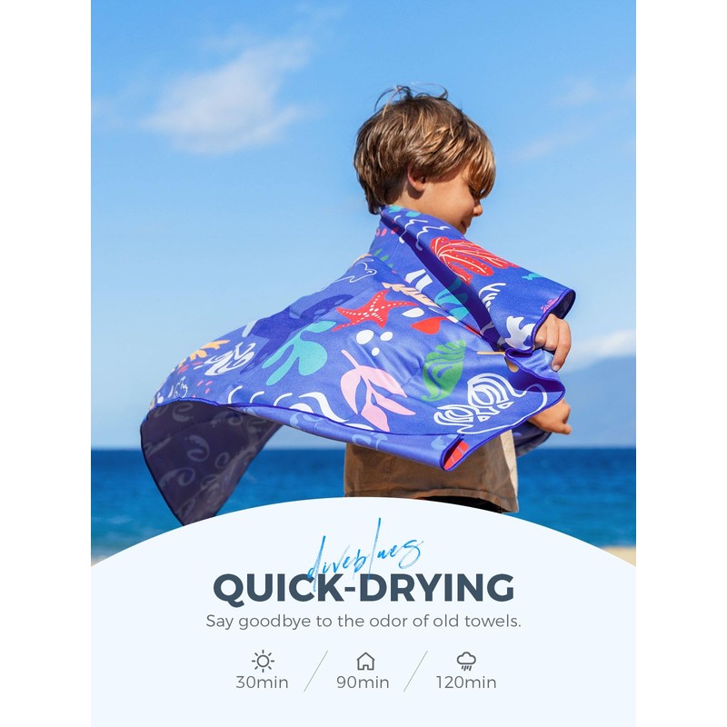 Diveblues Kids Microfiber Beach Towel - Quick Dry, Sand Free