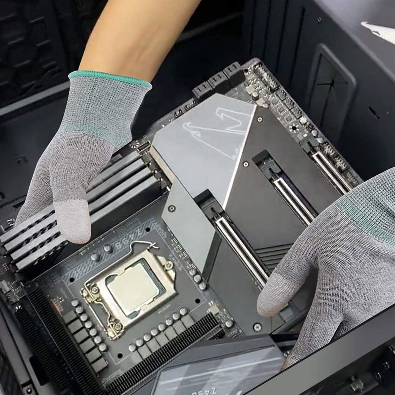 Anti Static Gloves, PU Carbon Fiber Finger Dipped Gloves Breathable