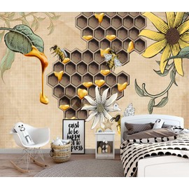Cliouar-Bees Collecting Honey, Sunflower Wall Mural wallpaper-137 x 100"