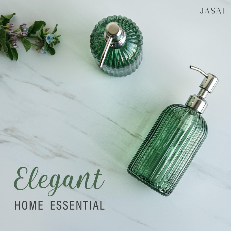 JASAI 18Oz Green Soap Dispenser with Rust Proof Pump, Refillable