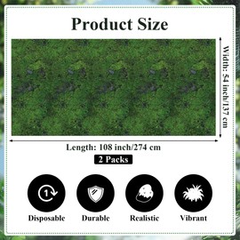Kochorie 2 Pieces Green Moss Pattern Plastic Tablecloth 108 x 54 Inch Disposable Green Grass Table Cover for Forest Jungle Nature Themed Party Table Decorations