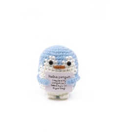 caiyjhao Crocheted Penguins, Hand-Knitted Penguin Dolls Cute and Interesting Penguin Jewelry Gifts with Encouragement Cards, Suitable for Adult Friends Room Office Desktop Car Decoration (Blue)