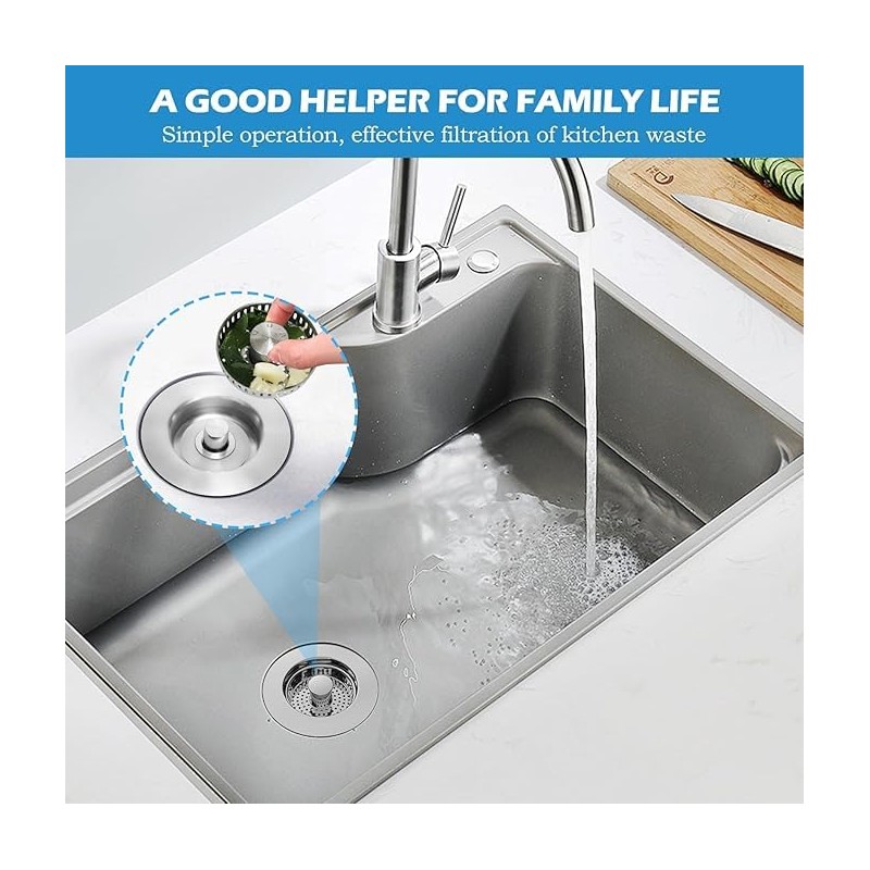 3 in 1 Kitchen Sink Drain Strainer and Stopper, 304