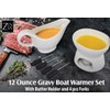Zenvy Gravy Boat Set | 12 Ounce Ceramic White Gravy