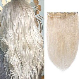20inches One Piece Clip in Hair Extension Blonde Real Remy Hair Straight 3/4 Full Head (20"-50g, 60 Platinum Blonde)
