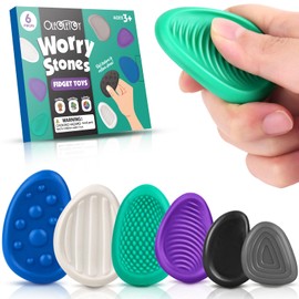 Sensory Stone Adults Fidget Toys: 6pcs Textured Worry Stone Stiff - Anxiety Relief Office Fidgets Rubber - Autism School Silent Finger Toys